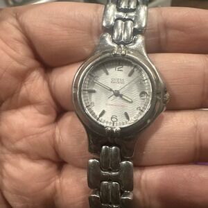 Works Guess Waterpro Watch Womens 25mm Date Silver Tone New Battery Fit 6.5in